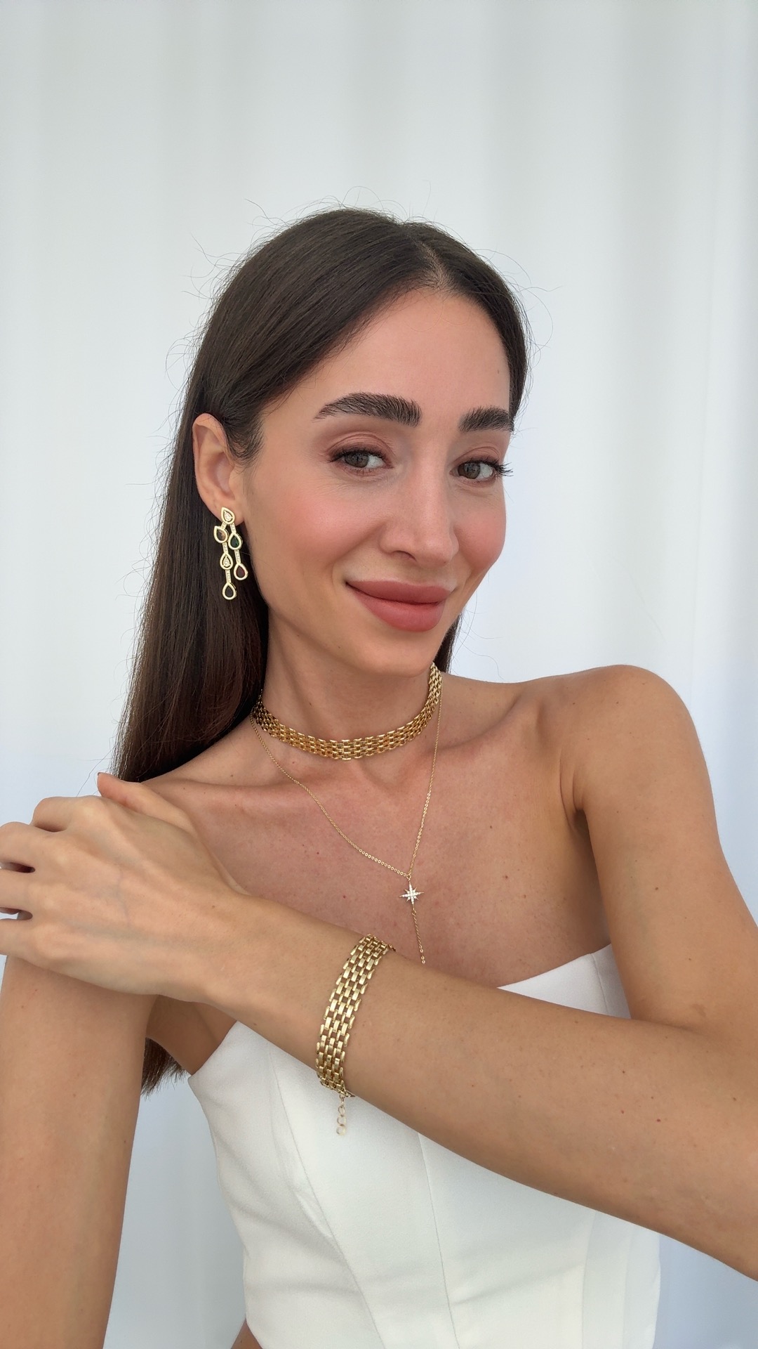 RENKLİ DAMLA TAŞ KÜPE, HASIR KOLYE & BİLEKLİK VE YILDIZ Y KOLYE KOMBİNİ