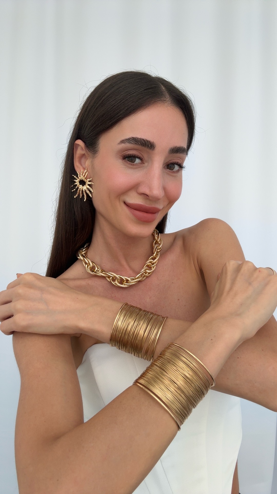 GÜNEŞ KÜPE, KALIN MARKA ZİNCİR KOLYEVE TEL BİLEKLİK KOMBİNİ