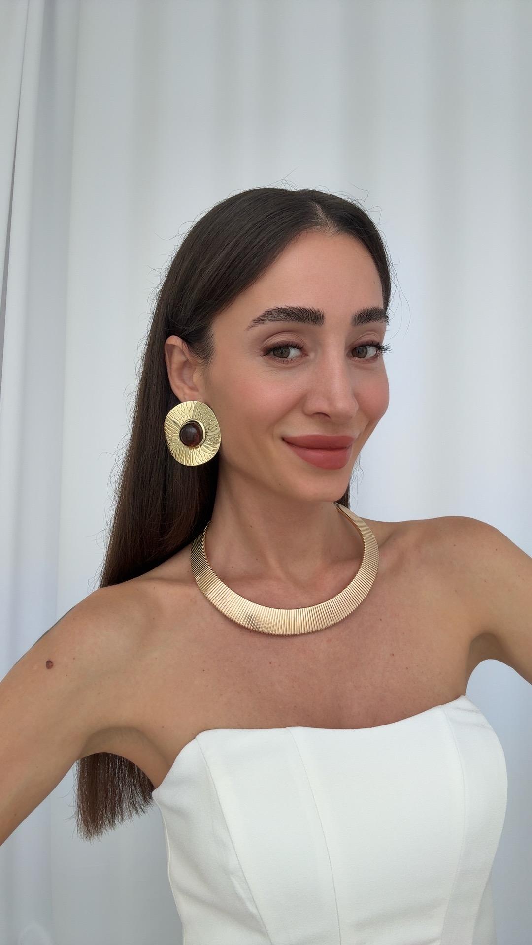 ÖZEL SERİ KAHVE MİNELİ KÜPELER VE TIRTIK CHOKER KOLYE KOMBİNLERİ