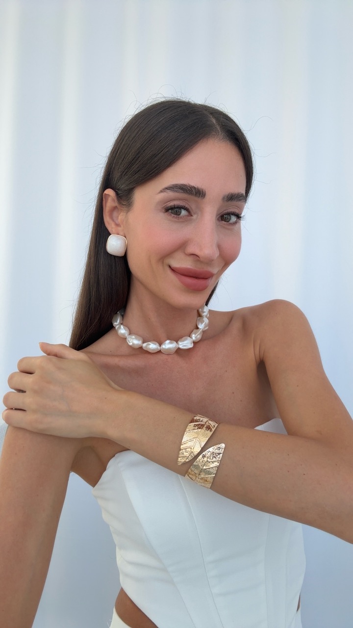 BÜYÜK BAROK İNCİ CHOKER & SEDEF VİNTAGE KÜPE VE KELEPÇE BİLEKLİK KOMBİNİ