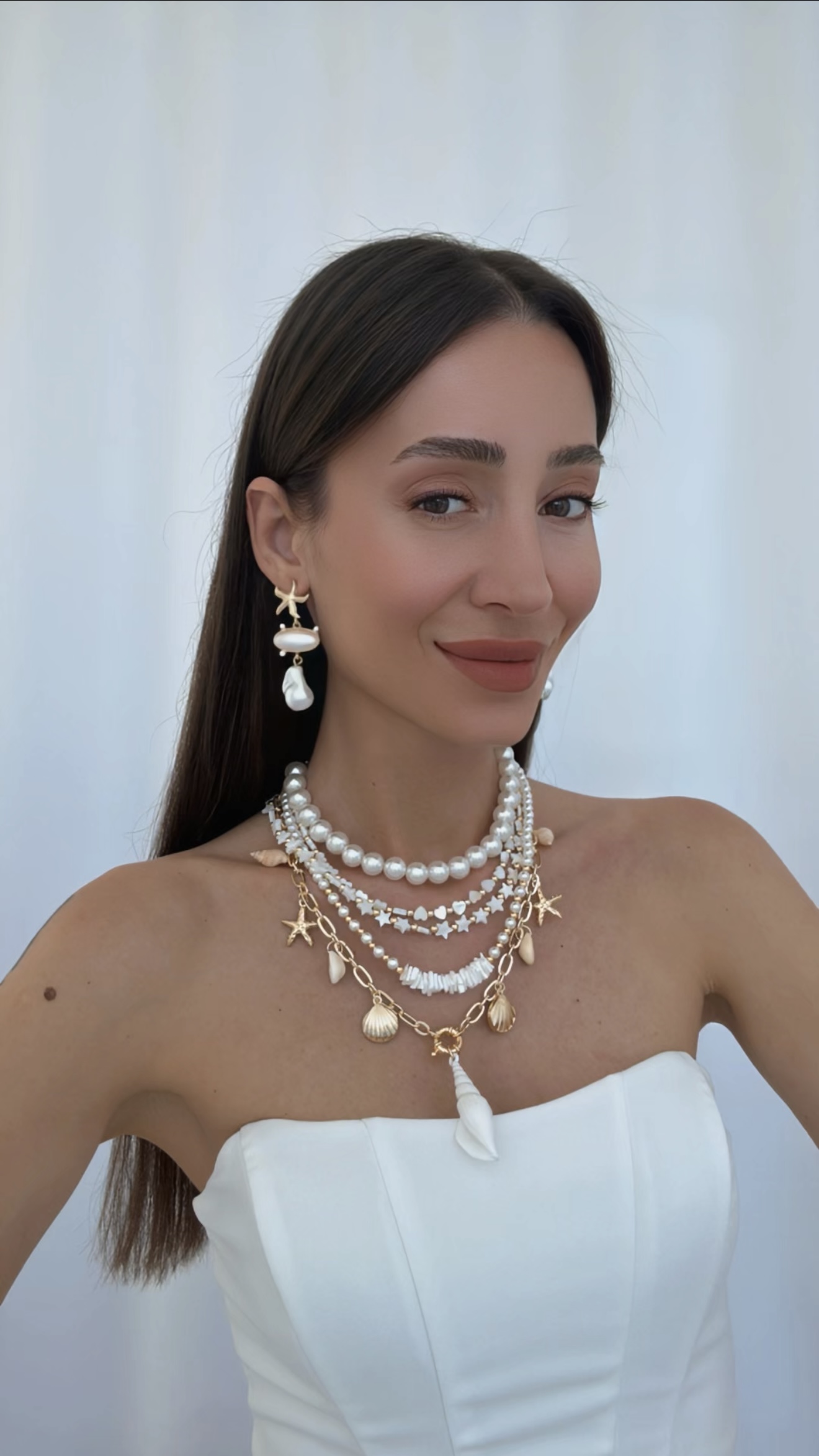 ÖZEL SERİ DENİZ KABUĞU ÇOKLU KOLYE VE KÜPE KOMBİNİ
