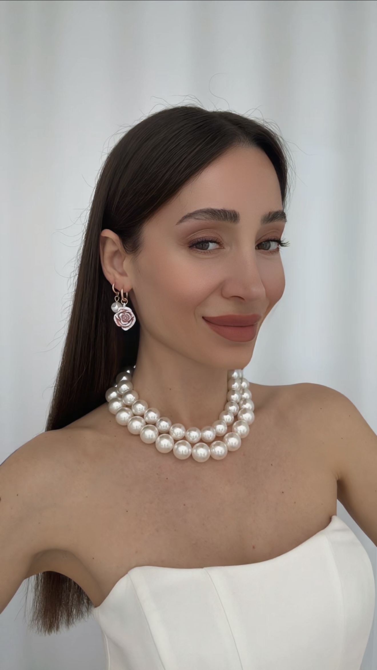 RENKLİ KÜPE İKİLİ İNCİ KOLYE SET
