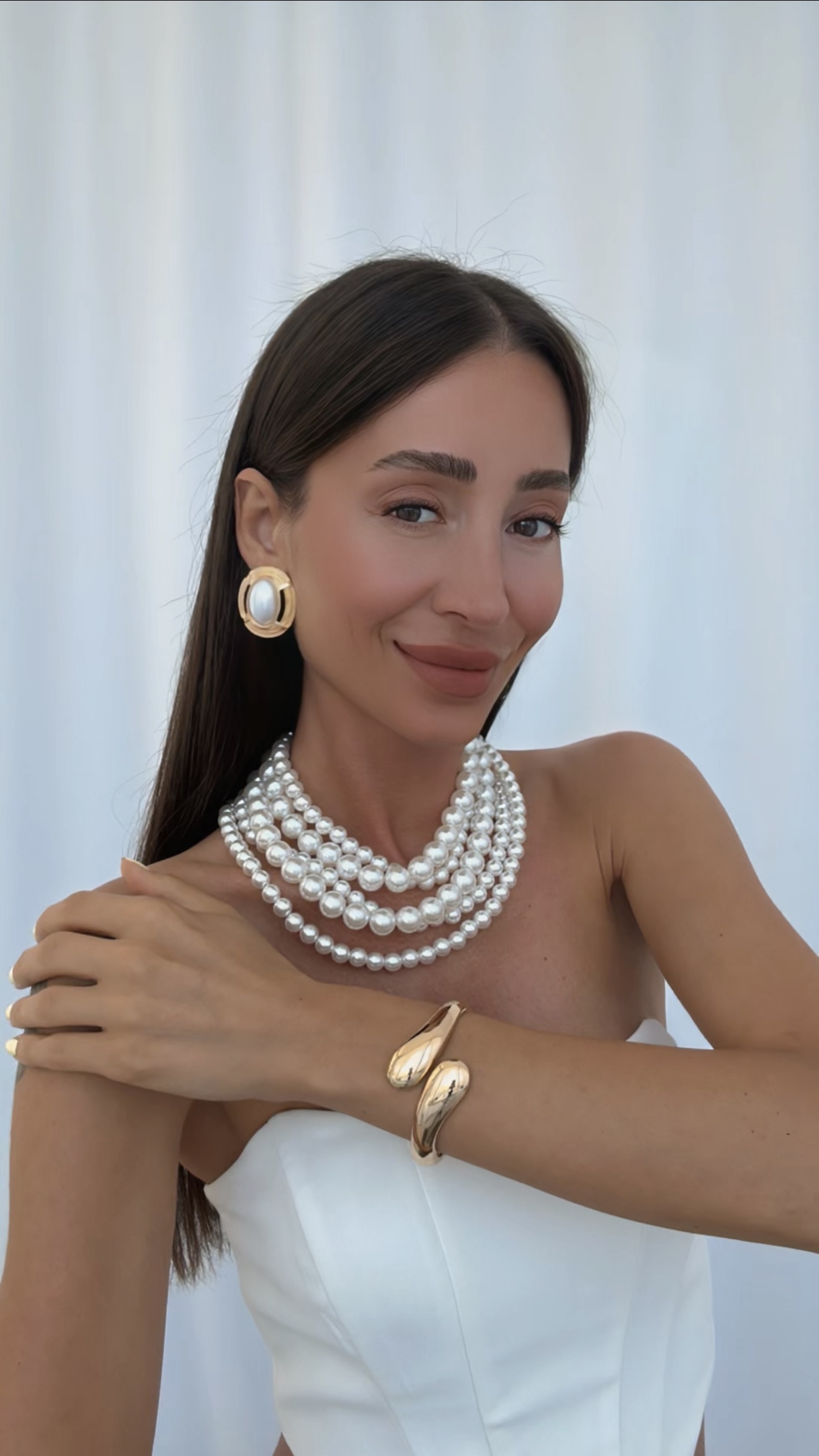 VİNTAGE İNCİ KÜPE VE BEŞLİ İNCİ KOLYE KOMBİNİ