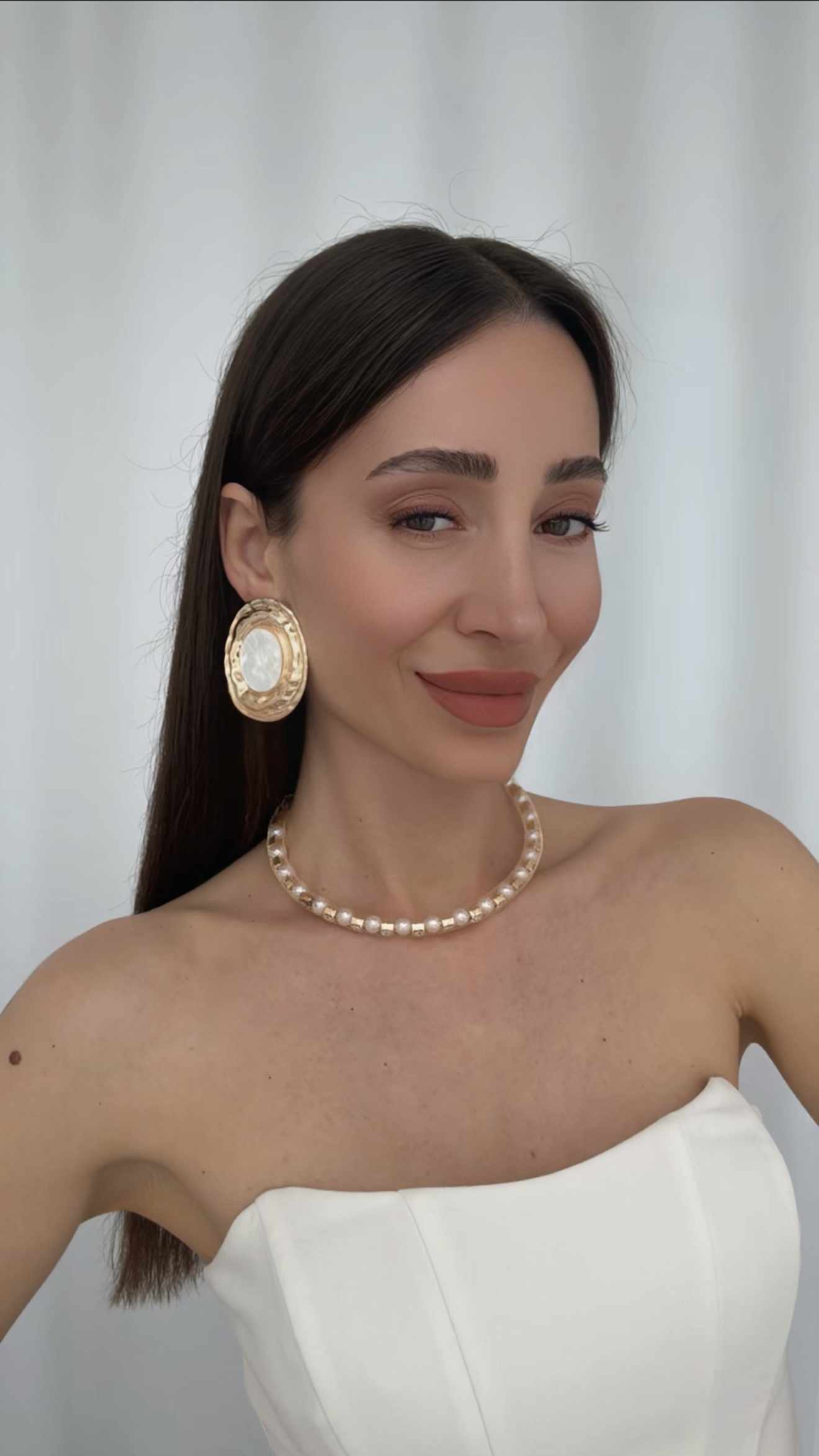 SEDEFLİ KÜPE İNCİLİ CHOKER KOLYE SET