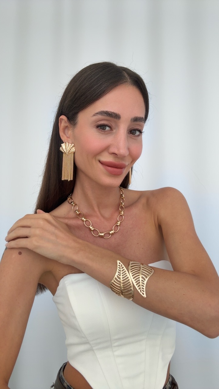 OVAL ZİNCİR TASARIM KOLYE & MAKSİ BOY KÜPE VE KELEPÇE BİLEKLİK KOMBŞNLERİ