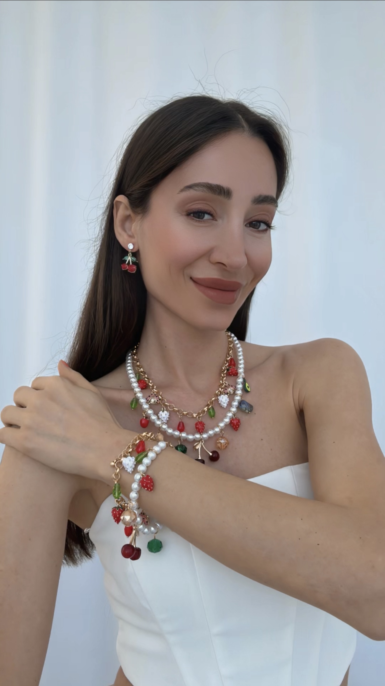 ÇİÇEK KİRAZ KOLYE BİLEKLİK SET