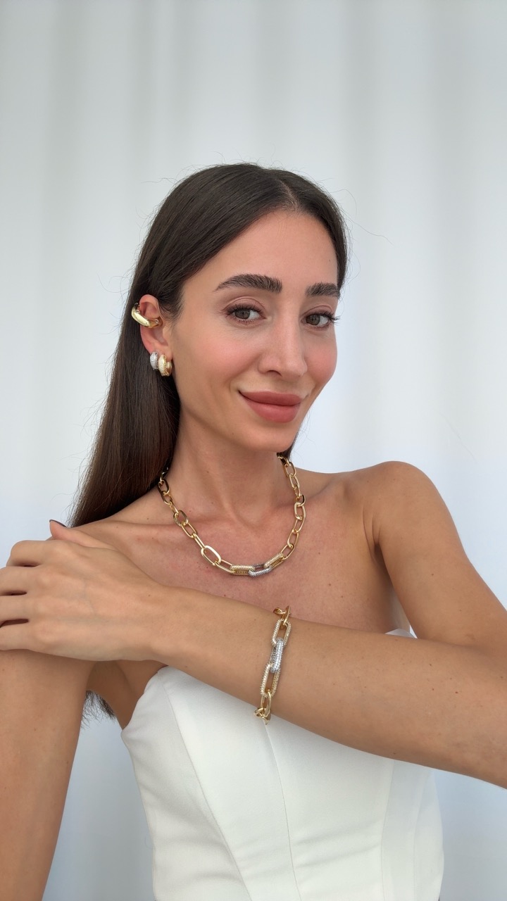 MARKA ZİNCİR KOLYE, BİLEKLİK, EARCUFF VE HALKA KÜPE KOMBİNİ