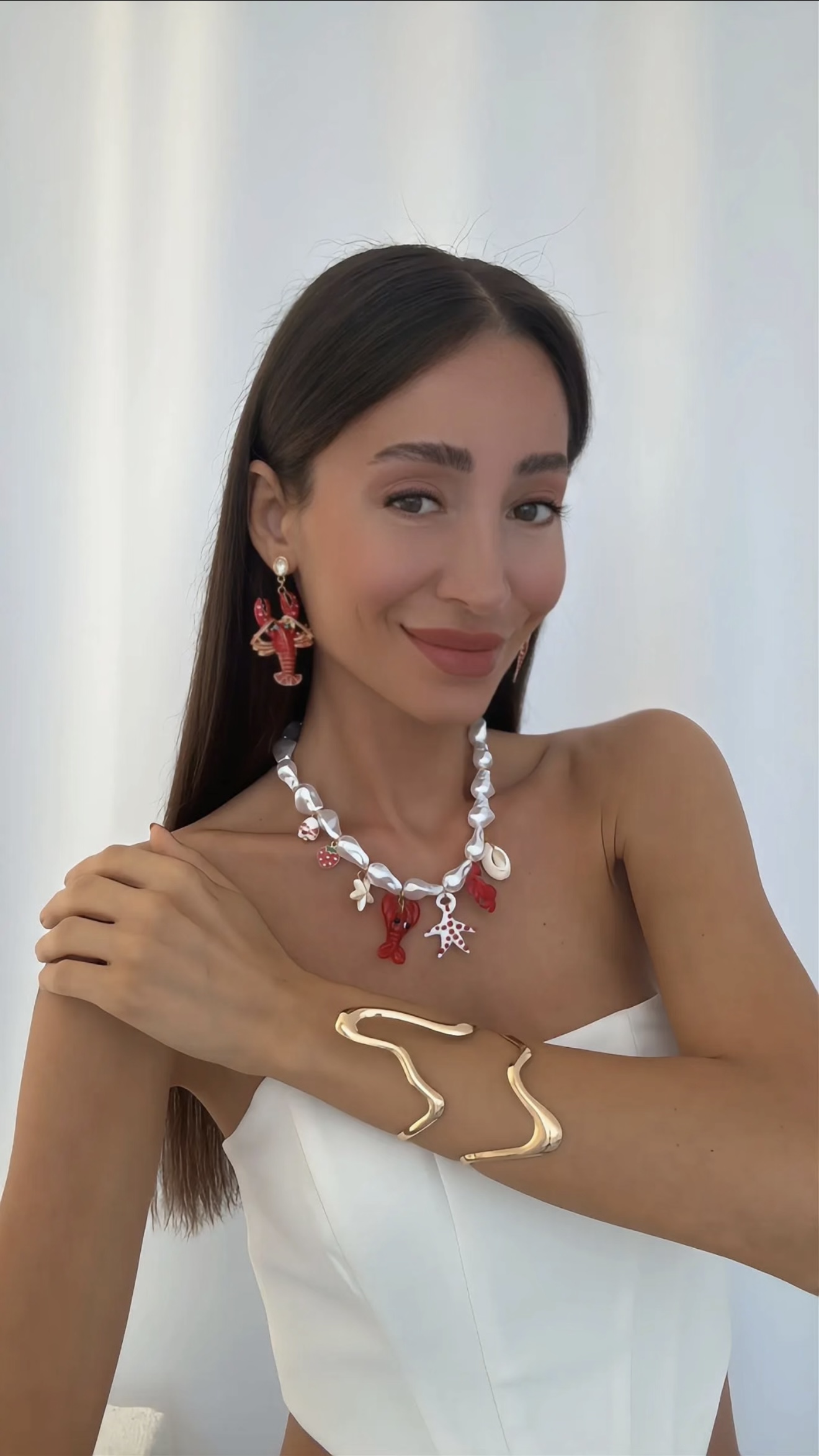 CAM YENGEÇ CHARM BAROK İNCİ KOLYE VE KÜPE KOMBİNİ