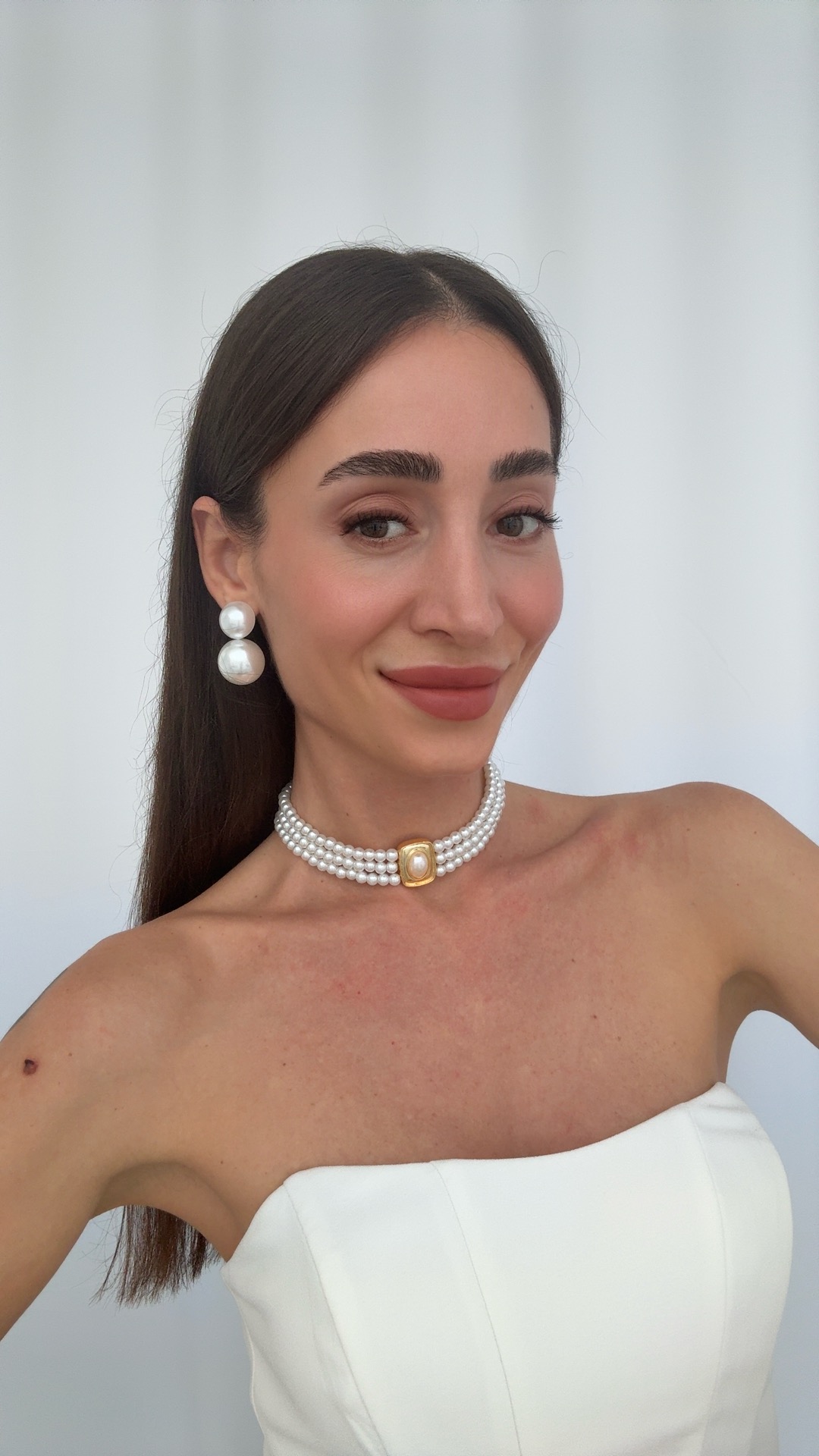 İKİLİ İNCİ TOP KÜPE, İNCİ BİLEKLİK VE İNCİ KOLYE KOMBİNLERİ